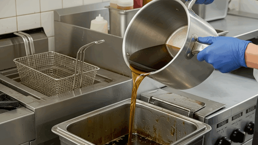 Trabajador de restaurante separando el aceite para que lo recoga Fuelnature