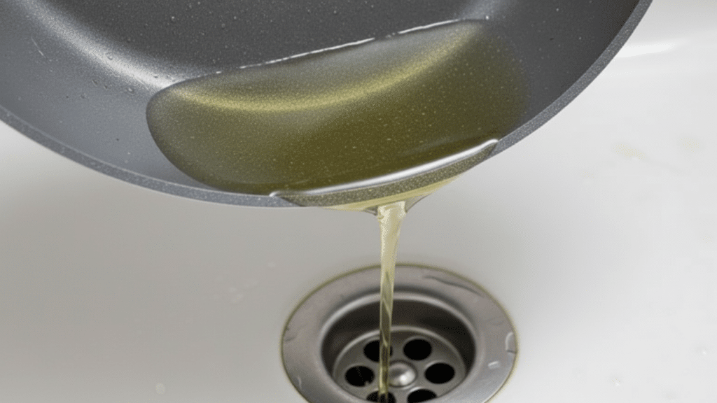 Aceite usado vertiéndose por el fregadero