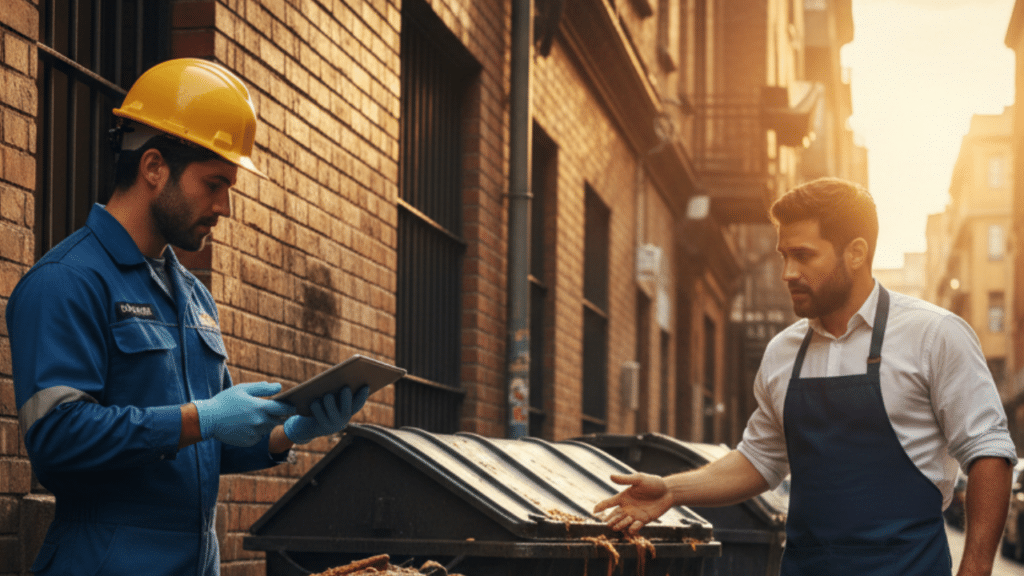 Gestor realizando una inspección ambiental aceite usado